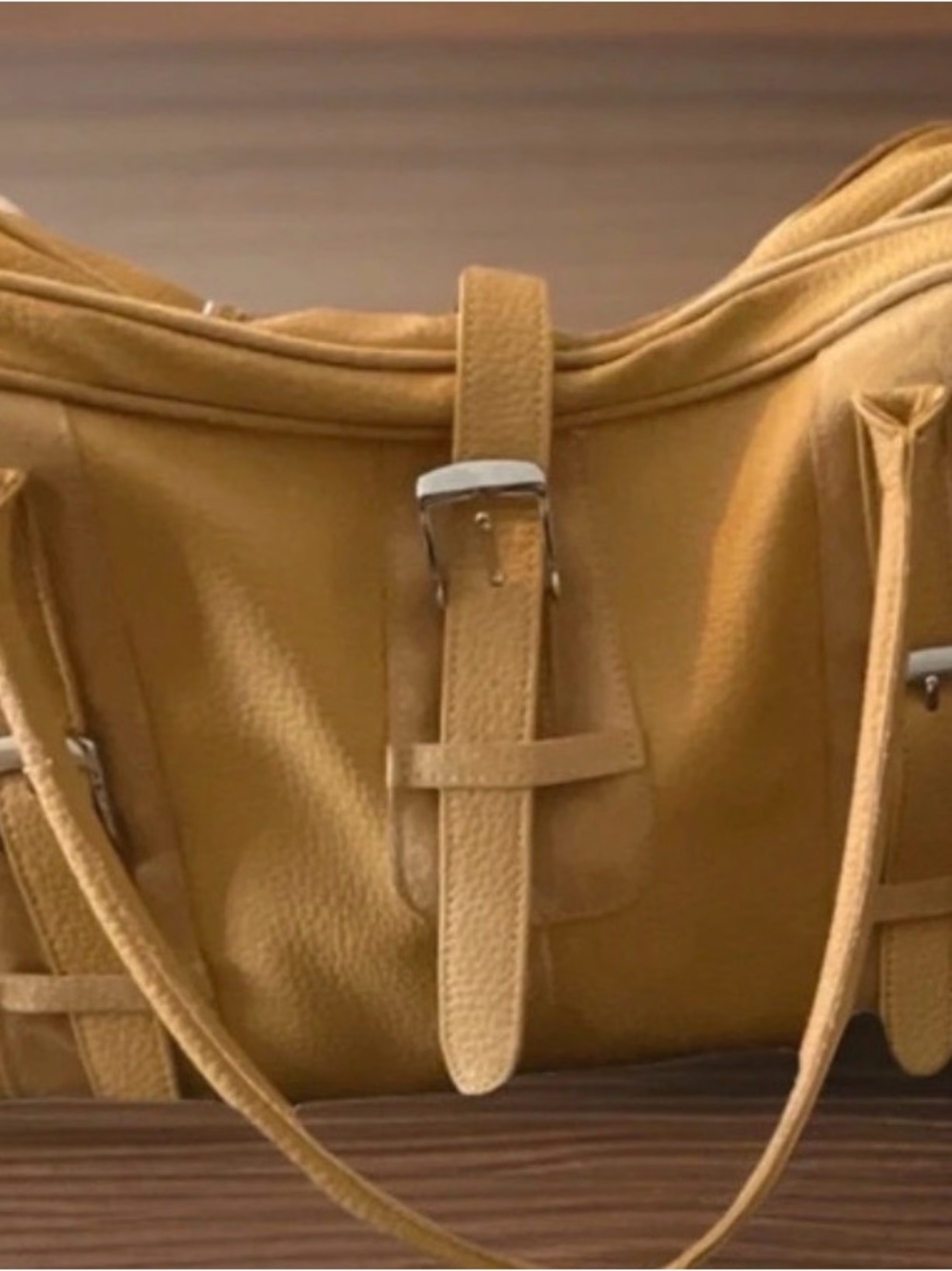Vintage Harvest Gold Estée Lauder large Weekend or Work Bag! Silver buckle strap